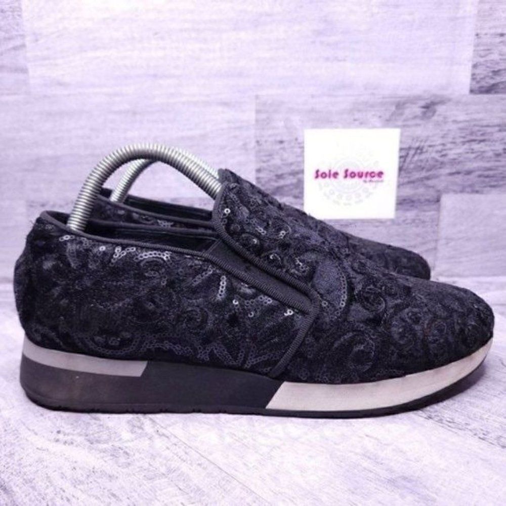 Jeannot Italian Velvet Sequin Slip On Running Sneaker Black sz 40 Women's sz 10